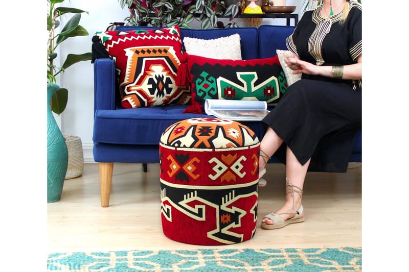 Amsterdam Sittepuff 40 cm - Rød/Hvit - Møbler - Stoler - Krakk - Puff