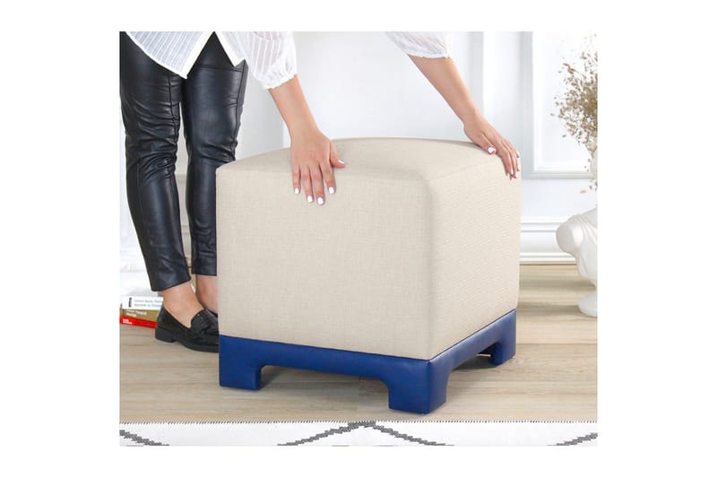 Puff Belarville Krem / Blå - Krem / Blå - Møbler - Stoler - Krakk - Puff