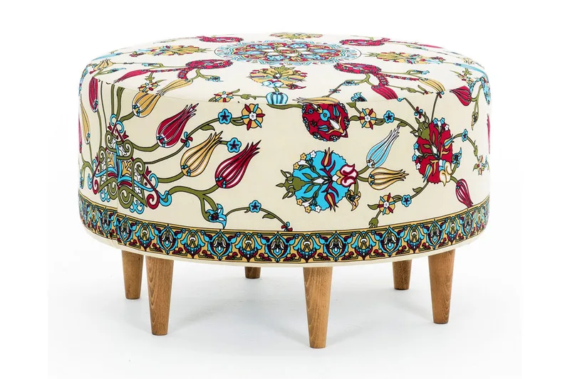 Cerasolo Sittepuff Rund, Fløyel/Beige/Rød/Natur