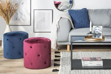 Emmerlyn Sittepuff Fløyel - Blå - Møbler - Stoler - Krakk - Puff