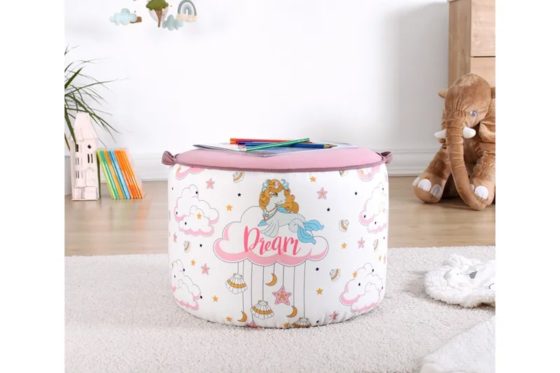 Lachine Barnestittepuff - Rosa/Hvit - Møbler - Stoler - Krakk - Puff