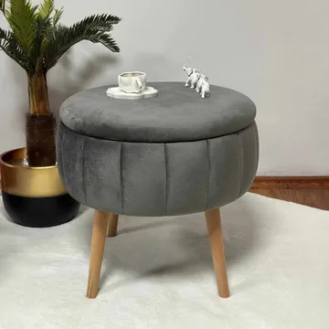 Puff med oppbevaring Atelier Del Sofa Berlin Babyface (Ø45 x H44 cm) Antrasitt - Antrasitt - Møbler - Stoler - Krakk - Puff