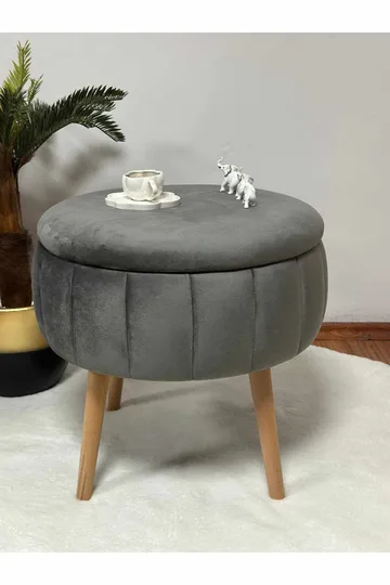 Puff med oppbevaring Atelier Del Sofa Berlin Babyface (Ø45 x H44 cm) Antrasitt - Antrasitt - Møbler - Stoler - Krakk - Puff
