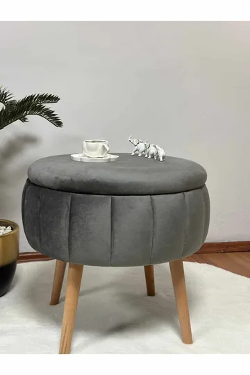 Puff med oppbevaring Atelier Del Sofa Berlin Babyface (Ø45 x H44 cm) Antrasitt - Antrasitt - Møbler - Stoler - Krakk - Puff
