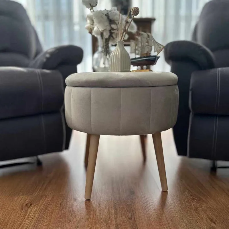 Puff med oppbevaring Atelier Del Sofa Berlin Babyface (Ø45 x H44 cm) Beige - Møbler - Stoler - Krakk - Puff