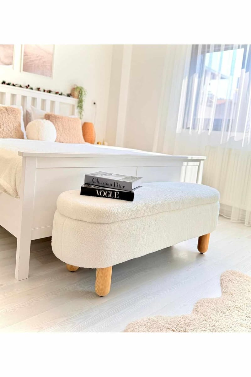 Puff med oppbevaring Atelier Del Sofa Bohem (120 x 44 x 35 cm) Hvit - Møbler - Stoler - Krakk - Puff