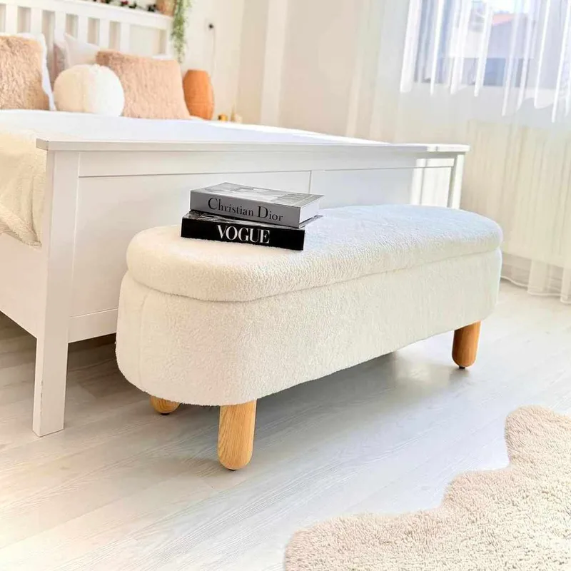 Puff med oppbevaring Atelier Del Sofa Bohem (120 x 44 x 35 cm) Hvit - Møbler - Stoler - Krakk - Puff