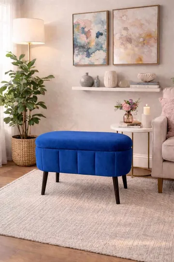 Puff med oppbevaring Atelier Del Sofa Mini Oslo (60 x 46 x 35 cm) Sax Blue - Møbler - Stoler - Krakk - Puff
