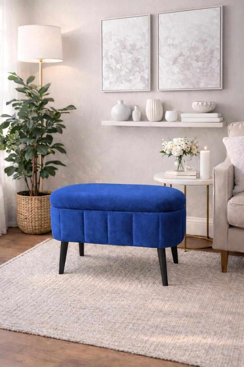 Puff med oppbevaring Atelier Del Sofa Mini Oslo (60 x 46 x 35 cm) Sax Blue - Møbler - Stoler - Krakk - Puff