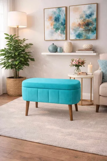 Puff med oppbevaring Atelier Del Sofa Mini Oslo (60 x 46 x 35 cm) Turkis - Møbler - Stoler - Krakk - Puff