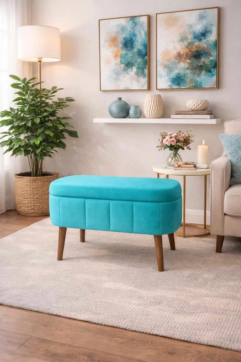 Puff med oppbevaring Atelier Del Sofa Mini Oslo (60 x 46 x 35 cm) Turkis - Møbler - Stoler - Krakk - Puff