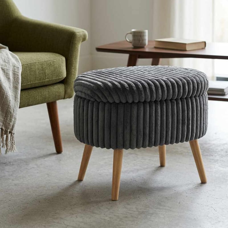 Puff med oppbevaring Atelier Del Sofa Mini Oslo Lin (60 x 46 x 35 cm) Antrasitt - Møbler - Stoler - Krakk - Puff