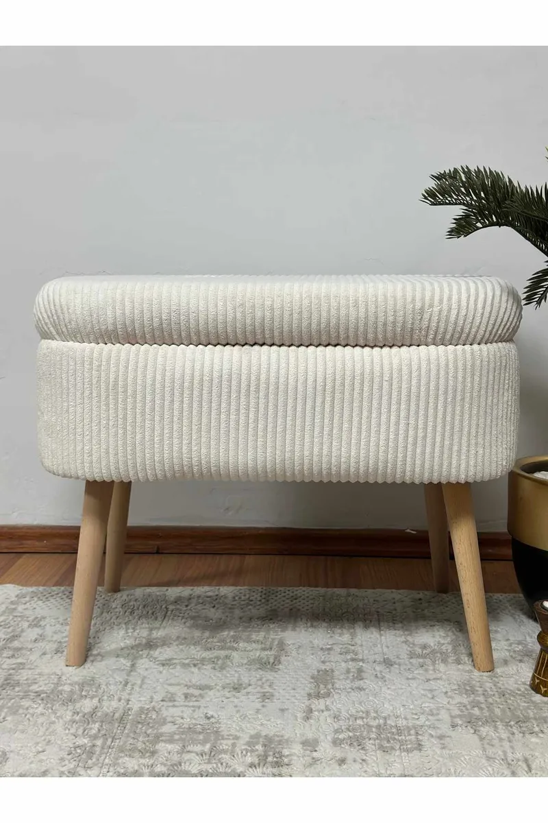 Puff med oppbevaring Atelier Del Sofa Mini Oslo Lin (60 x 46 x 35 cm) Cream - Møbler - Stoler - Krakk - Puff