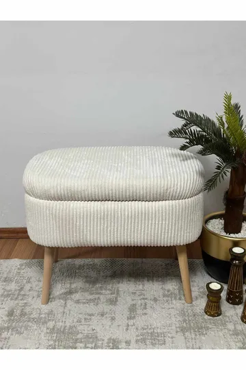 Puff med oppbevaring Atelier Del Sofa Mini Oslo Lin (60 x 46 x 35 cm) Cream - Møbler - Stoler - Krakk - Puff