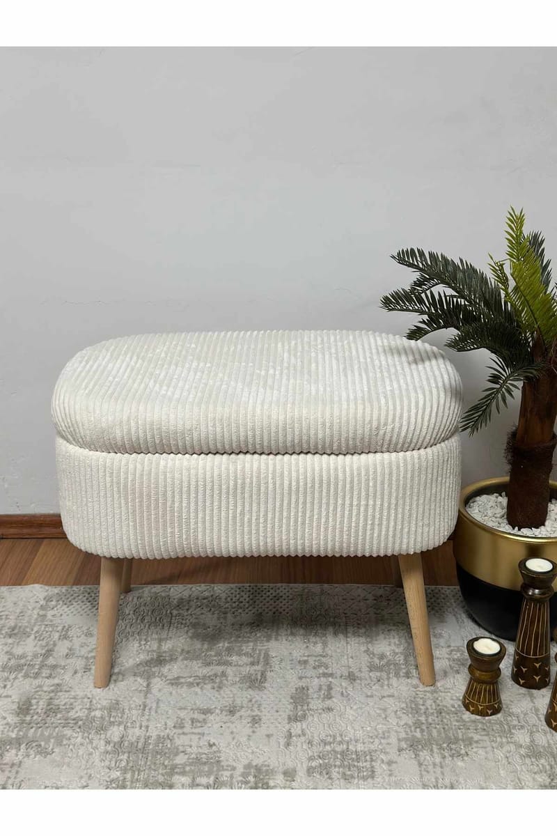 Puff med oppbevaring Atelier Del Sofa Mini Oslo Lin (60 x 46 x 35 cm) Cream - Møbler - Stoler - Krakk - Puff