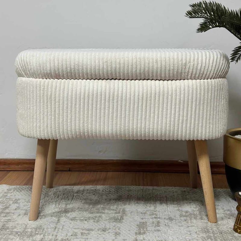 Puff med oppbevaring Atelier Del Sofa Mini Oslo Lin (60 x 46 x 35 cm) Cream - Møbler - Stoler - Krakk - Puff