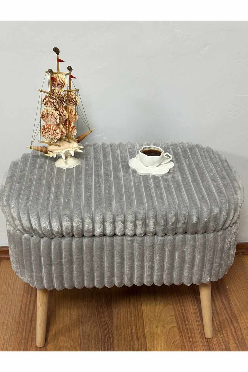 Puff med oppbevaring Atelier Del Sofa Mini Oslo Lin (60 x 46 x 35 cm) Grå - Møbler - Stoler - Krakk - Puff