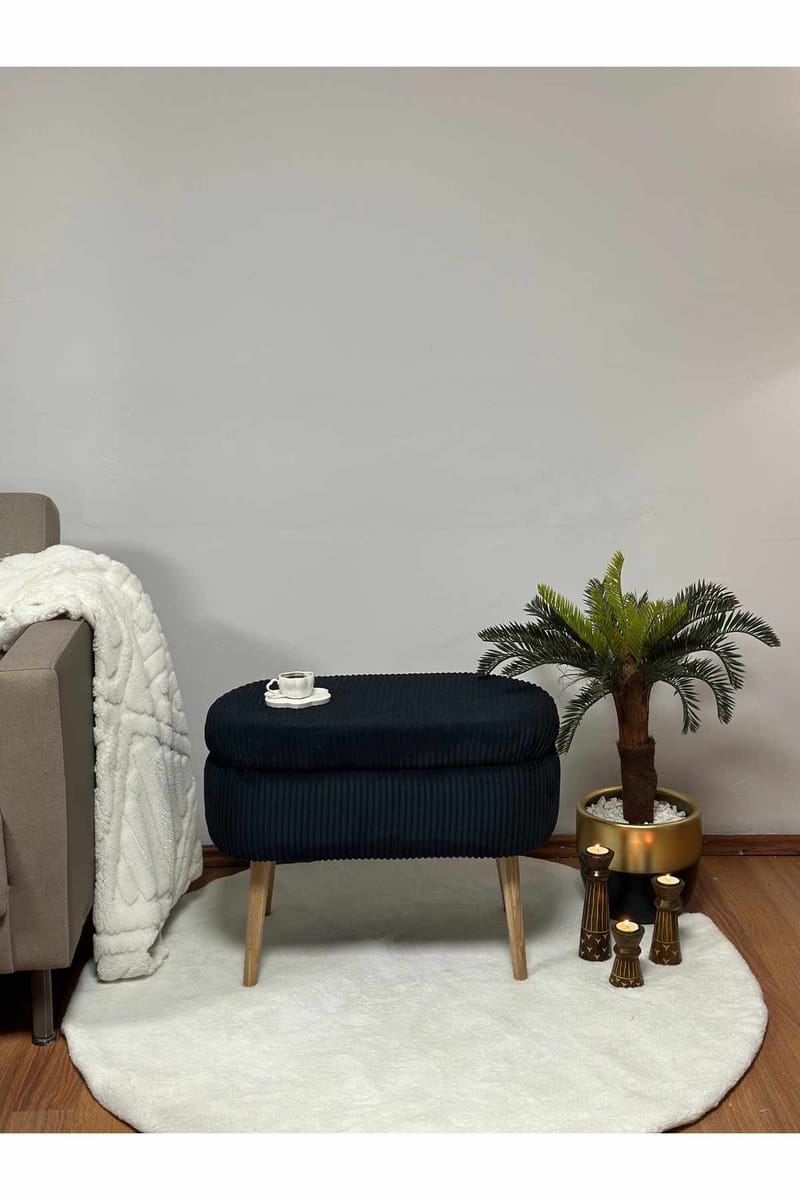 Puff med oppbevaring Atelier Del Sofa Mini Oslo Lin (60 x 46 x 35 cm) Svart - Møbler - Stoler - Krakk - Puff