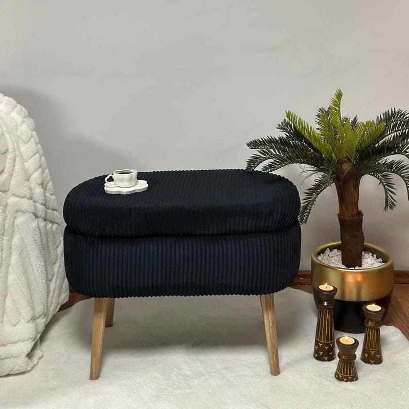 Puff med oppbevaring Atelier Del Sofa Mini Oslo Lin (60 x 46 x 35 cm) Svart - Møbler - Stoler - Krakk - Puff
