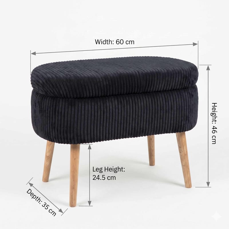 Puff med oppbevaring Atelier Del Sofa Mini Oslo Lin (60 x 46 x 35 cm) Svart - Møbler - Stoler - Krakk - Puff