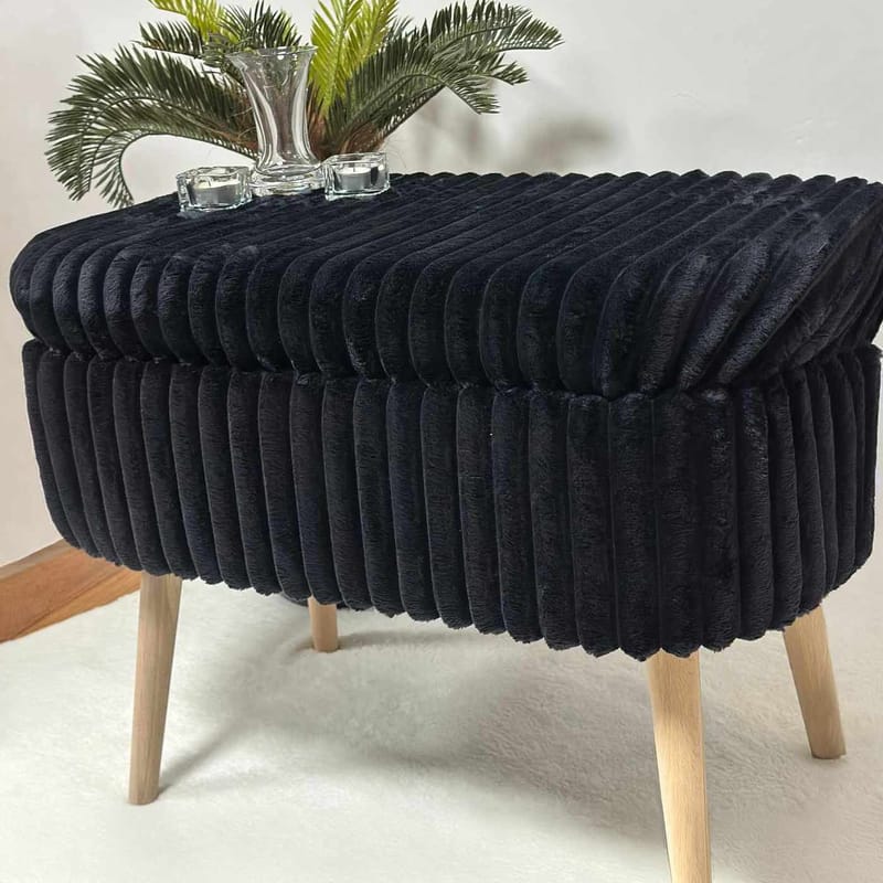 Puff med oppbevaring Atelier Del Sofa Mini Oslo Lin (60 x 46 x 35 cm) Toscano Black - Møbler - Stoler - Krakk - Puff