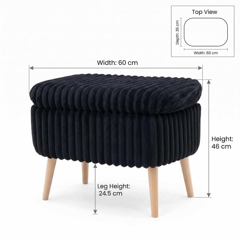 Puff med oppbevaring Atelier Del Sofa Mini Oslo Lin (60 x 46 x 35 cm) Toscano Black - Møbler - Stoler - Krakk - Puff