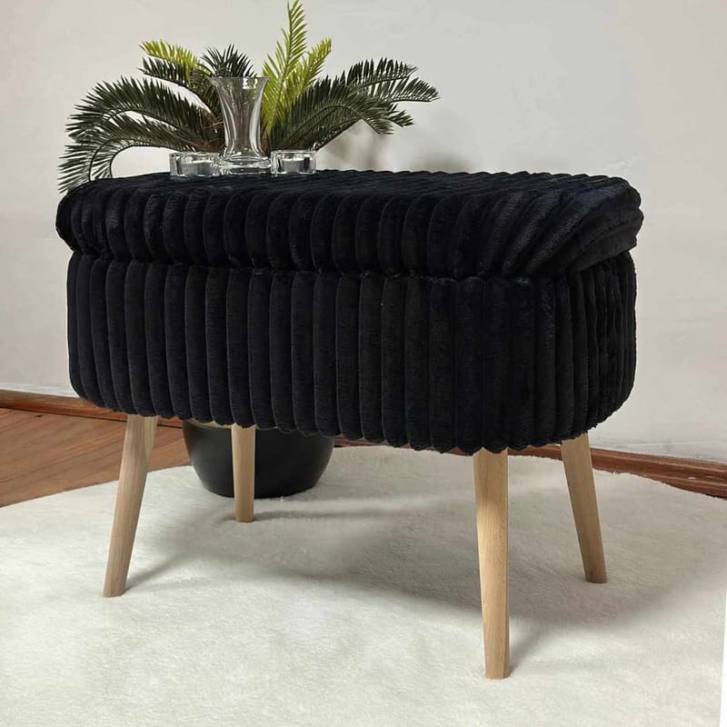 Puff med oppbevaring Atelier Del Sofa Mini Oslo Lin (60 x 46 x 35 cm) Toscano Black - Møbler - Stoler - Krakk - Puff