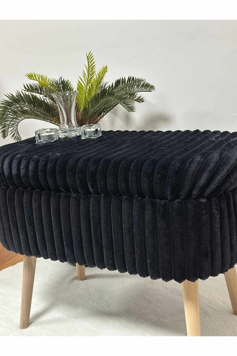 Puff med oppbevaring Atelier Del Sofa Mini Oslo Lin (60 x 46 x 35 cm) Toscano Black - Møbler - Stoler - Krakk - Puff