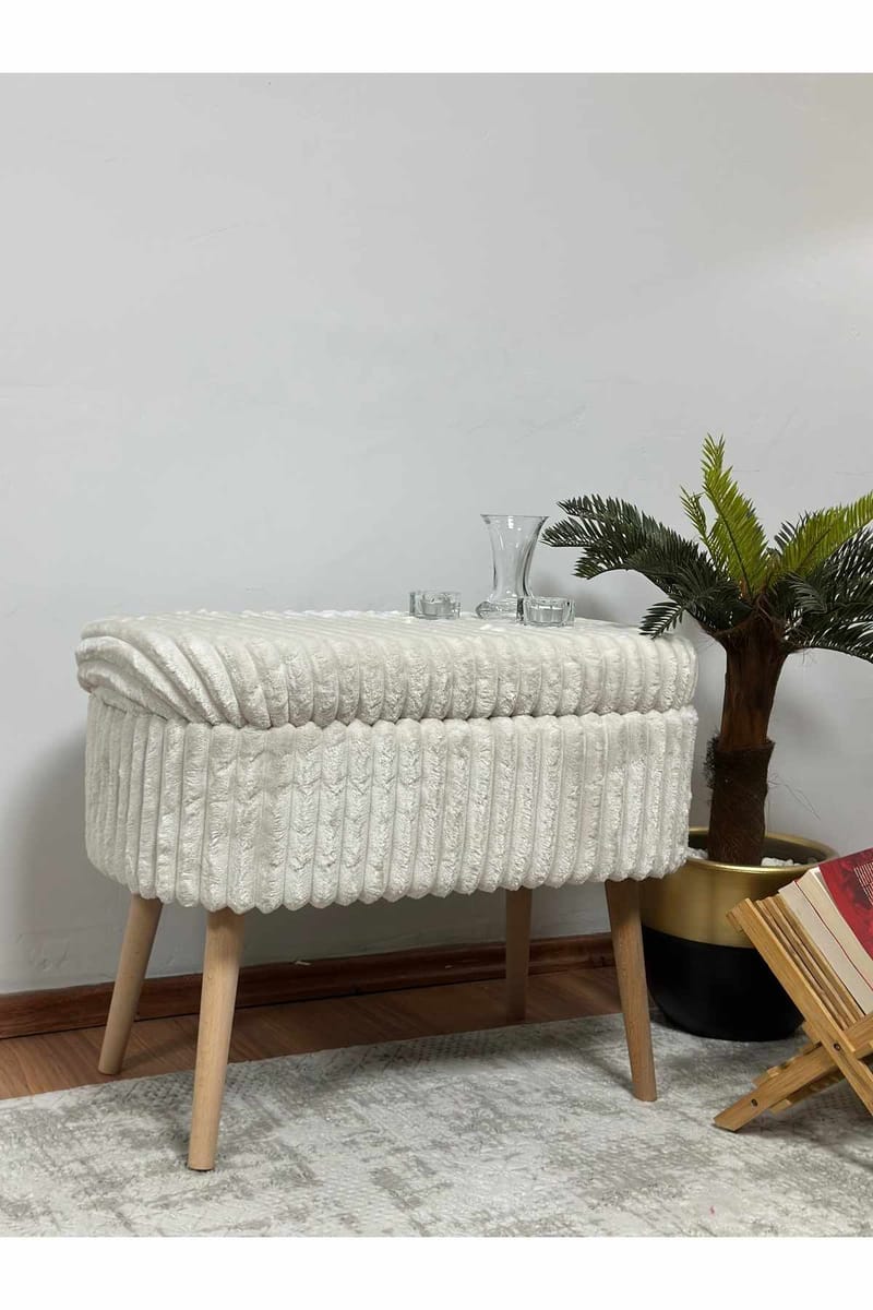 Puff med oppbevaring Atelier Del Sofa Mini Oslo Lin (60 x 46 x 35 cm) Toscano Cream - Møbler - Stoler - Krakk - Puff