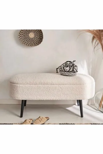 Puff med oppbevaring Atelier Del Sofa Oslo Wellsoft (90 x 46 x 35 cm) Hvit svart - Møbler - Stoler - Krakk - Puff