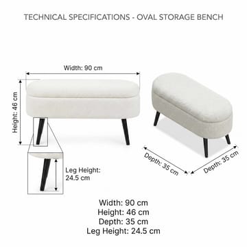 Puff med oppbevaring Atelier Del Sofa Oslo Wellsoft (90 x 46 x 35 cm) Hvit svart - Møbler - Stoler - Krakk - Puff