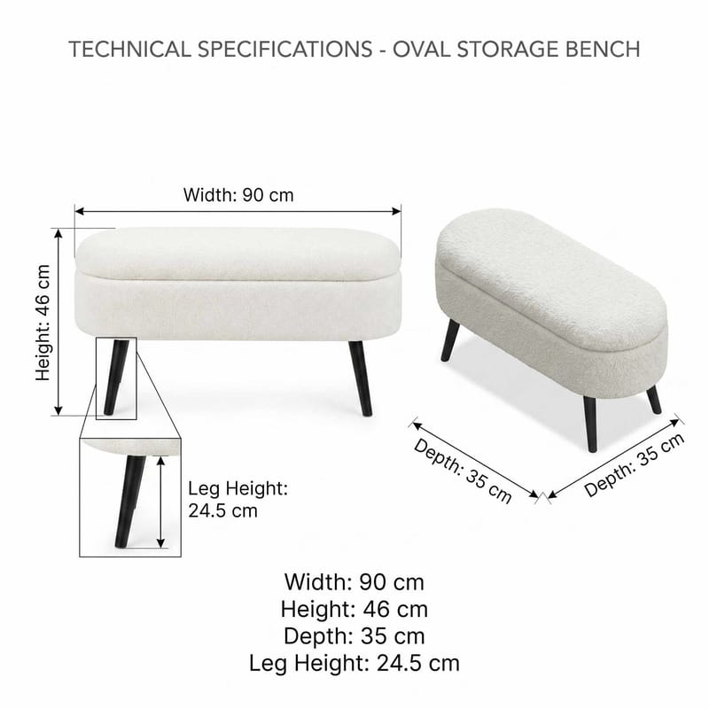 Puff med oppbevaring Atelier Del Sofa Oslo Wellsoft (90 x 46 x 35 cm) Hvit svart - Møbler - Stoler - Krakk - Puff