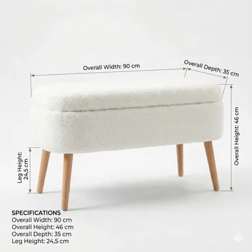 Puff med oppbevaring Atelier Del Sofa Oslo Wellsoft (90 x 46 x 35 cm) Hvit - Møbler - Stoler - Krakk - Puff