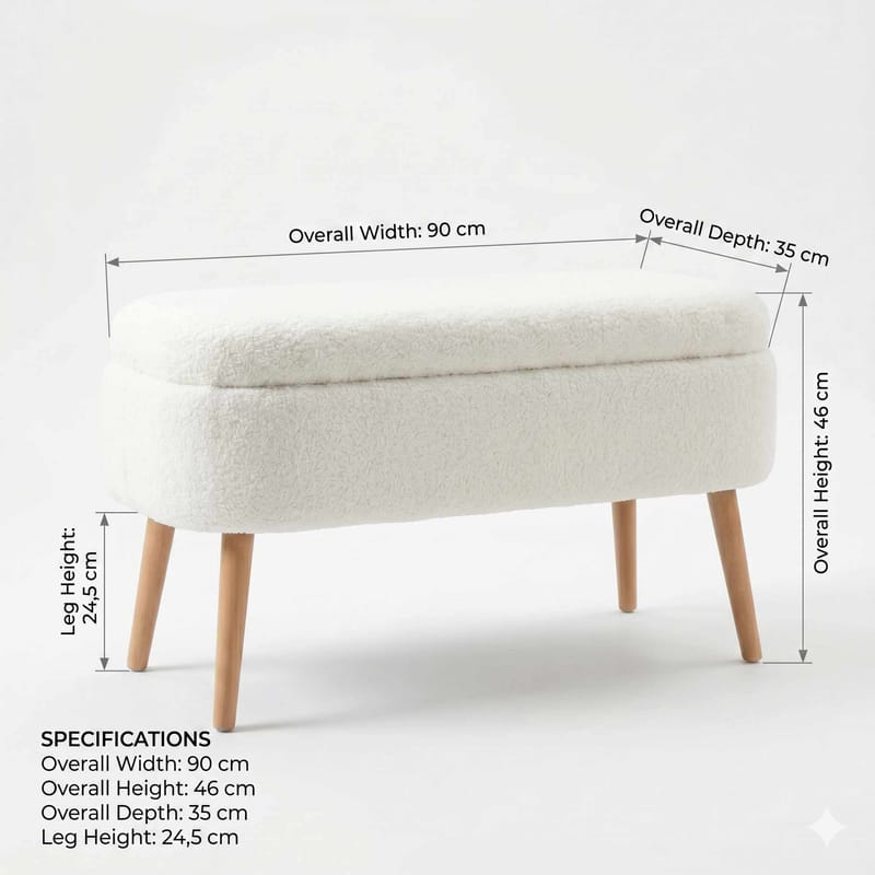 Puff med oppbevaring Atelier Del Sofa Oslo Wellsoft (90 x 46 x 35 cm) Hvit - Møbler - Stoler - Krakk - Puff