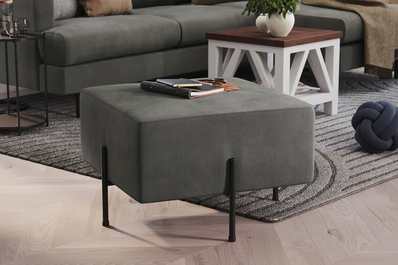 Menard Compact Sittepuff 60 cm Kvadratisk - Grå - Møbler - Stoler - Krakk - Puff