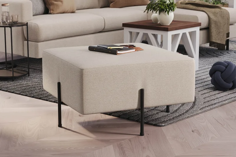 Menard Compact Sittepuff 70 cm Kvadratisk - Beige - Møbler - Stoler - Krakk - Puff