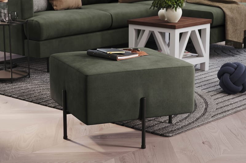 Menard Compact Sittpuff 60 cm Kvadratisk Scandi Days Fjord 79, Mörkgrön Manchester - Møbler - Stoler - Krakk - Puff