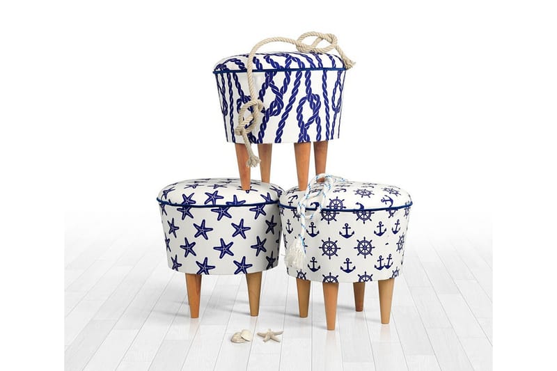 Pradera Sittepuff 42 cm - Hvit/Blå - Møbler - Stoler - Krakk - Puff
