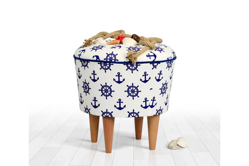 Pradera Sittepuff 42 cm, Hvit/Blå