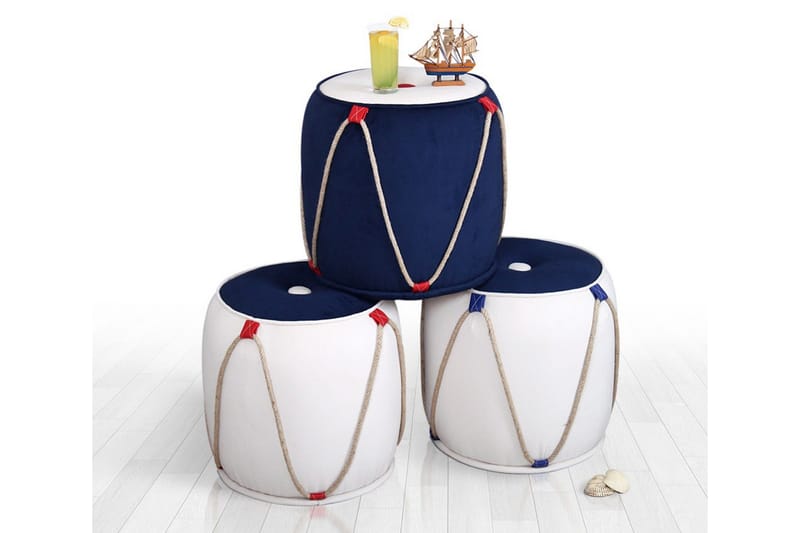 Redlands Sittepuff 42 cm - Hvit/Blå - Møbler - Stoler - Krakk - Puff