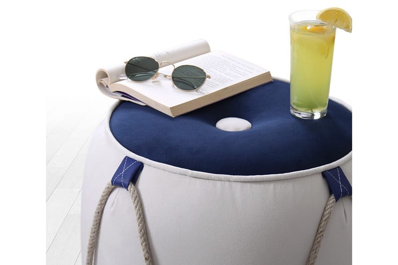 Redlands Sittepuff 42 cm - Hvit/Blå - Møbler - Stoler - Krakk - Puff