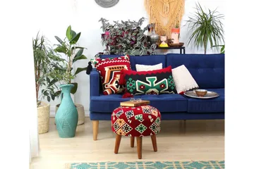 Tarrytown Sittepuff 46 cm - Rød/Grønn - Møbler - Stoler - Krakk - Puff