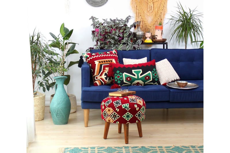 Tarrytown Sittepuff 46 cm - Rød/Grønn - Møbler - Stoler - Krakk - Puff