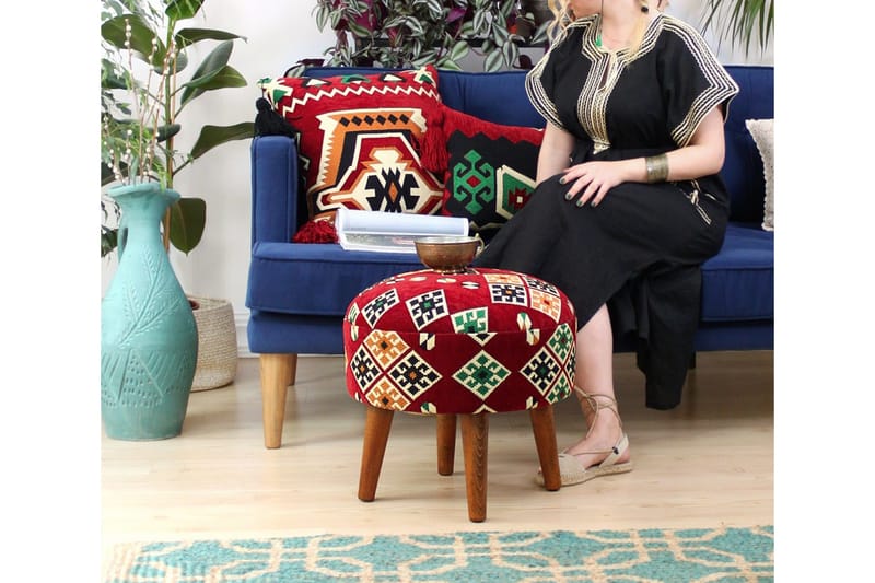 Tarrytown Sittepuff 46 cm - Rød/Grønn - Møbler - Stoler - Krakk - Puff