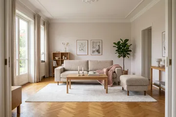 Scandi fotskammel i chenille - Beige - Møbler - Stoler - Krakk - Fotskammel