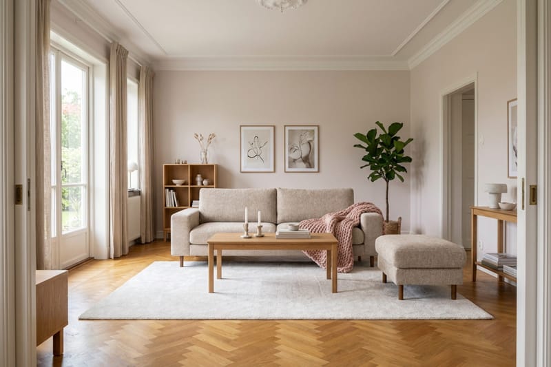 Scandi fotskammel i chenille - Beige - Møbler - Stoler - Krakk - Fotskammel