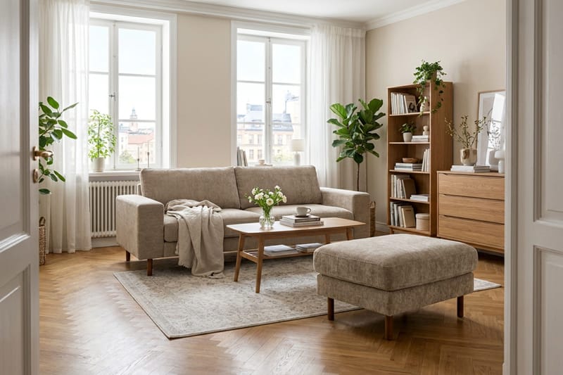 Scandi fotskammel i chenille - Mørk beige - Møbler - Stoler - Krakk - Fotskammel