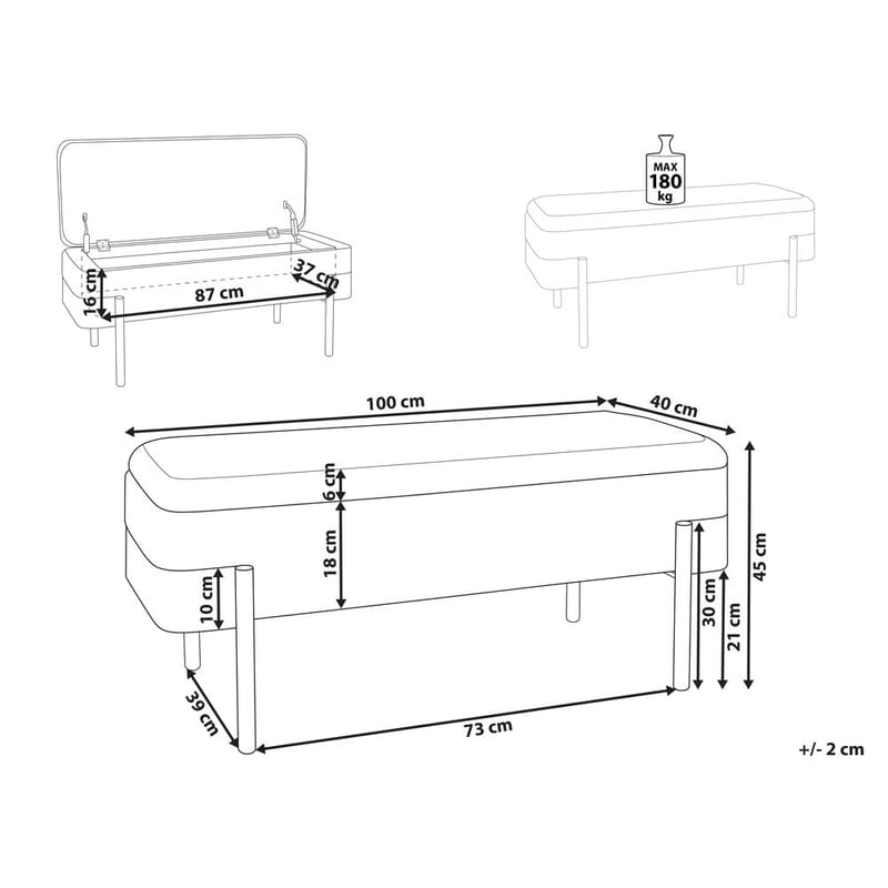 Sengebenk Warren - Hvit, Svart - Møbler - Stoler - Krakk - Fotskammel