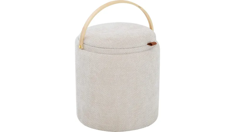 Serano puff med trehåndtak 40 cm rund - Beige - Møbler - Stoler - Krakk - Puff