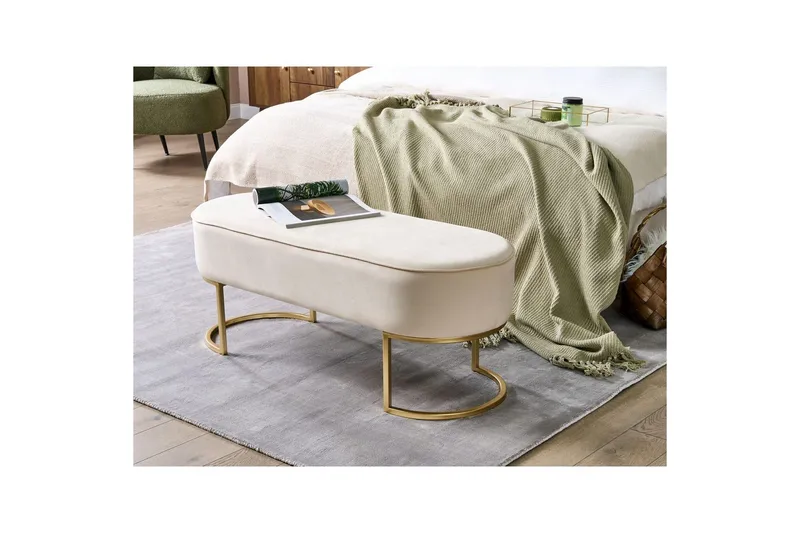 Sittebenk Milry Kremhvit/gull - Kremhvit/gull - Møbler - Stoler - Krakk - Fotskammel